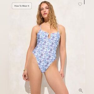 J. Crew Blue and White Floral One-Piece Swimsuit